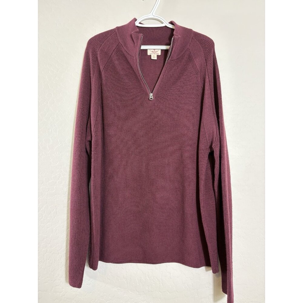 Brooks Brothers Extra Fine Merino Wool Knit Quarter Zip Sweater in Burgundy XL